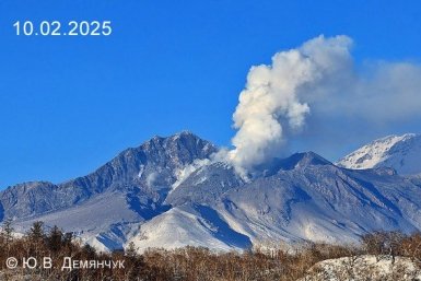 Шивелуч. Архивное фото. Февраль 2025 года Ю. Демянчук. ИВиС ДВО РАН
