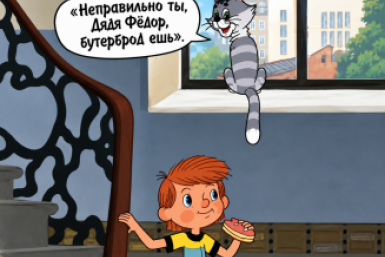 Тематическое фото Коллаж сгенерирован с помощью ИИ с включением кадра из мультфильма &quotТрое из Простоквашино&quot (1978 год).