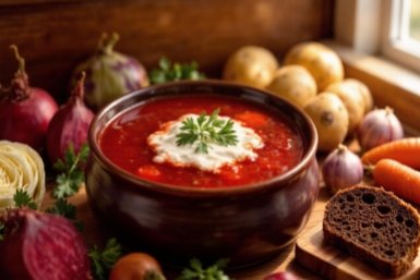 Борщ из советской столовки: секрет насыщенного мясного бульона рубинового цвета