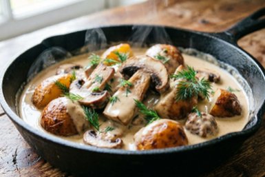 Тот самый вкус из детства: аппетитная картошка с лесными грибами в бархатном соусе