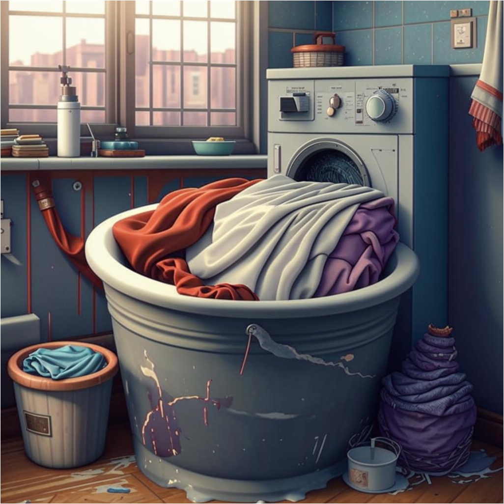 Грязное бельё, стирка Создано при помощи нейросети kandinsky