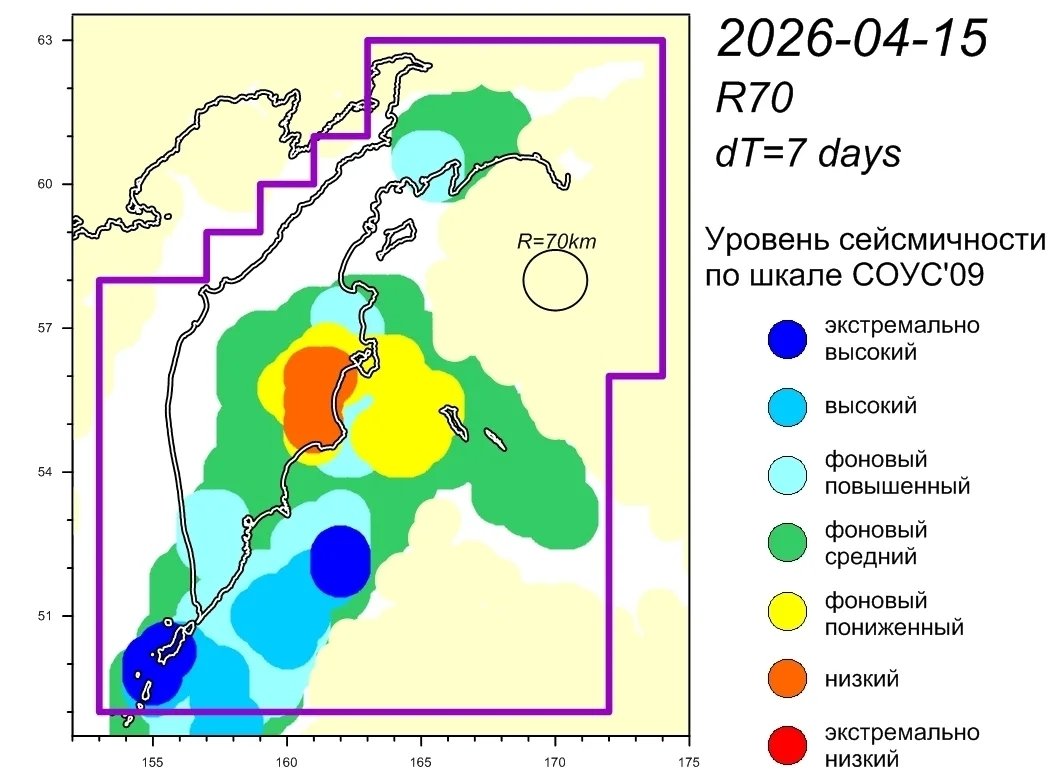 Уровень сейсмичности Камчатский филиал ФГБУН ФИЦ &quotЕдиная геофизическая служба Российской академии наук&quot (18+).