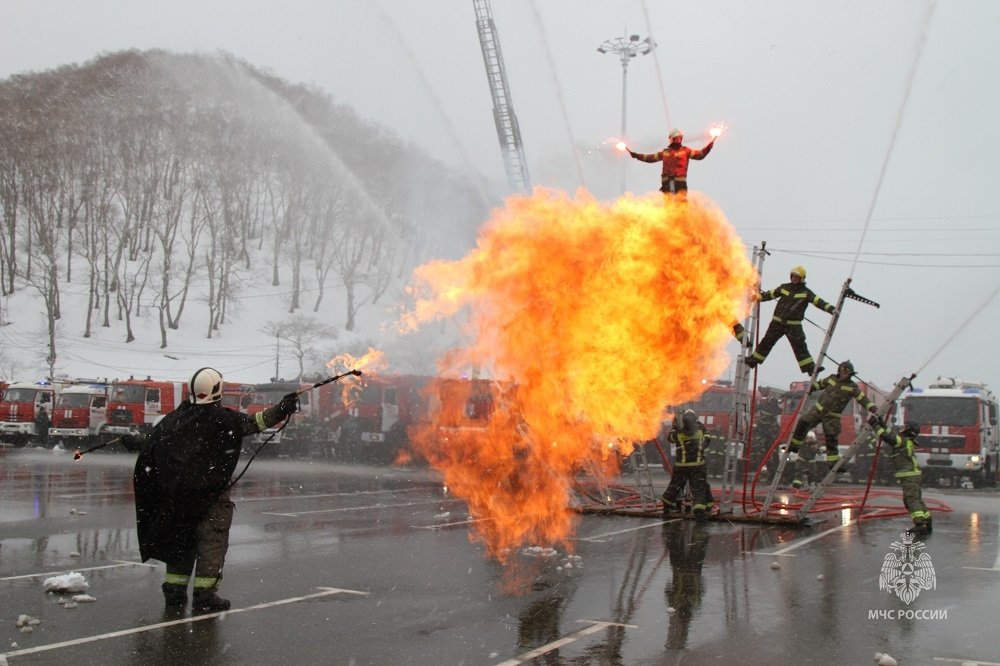 Огнеборцы на Камчатке устроили зажигательное шоу с бэтмобилем и вальсом машин (ФОТО)